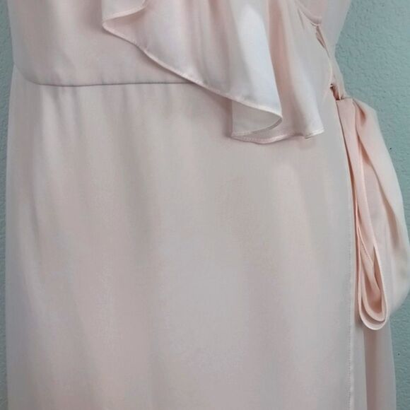 Ceremony by Joanna August Lola Blush Pink Ruffle Chiffon Wrap maxi Dress sz L - Picture 8 of 15